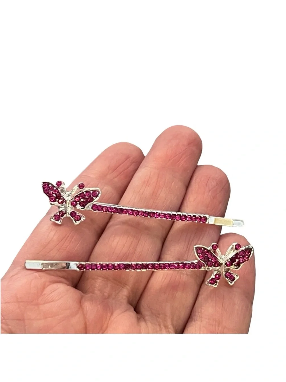 Butterfly Hair Clips with Pink Crystal Rhinestone Accents 3,0”FINAL PRICE DROP